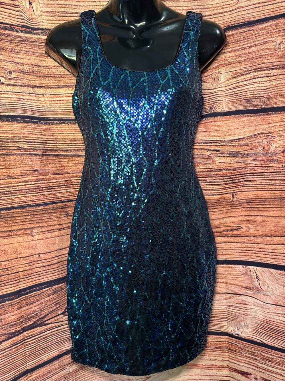 Lily Rose Navy and Teal Sequined Mini Dress